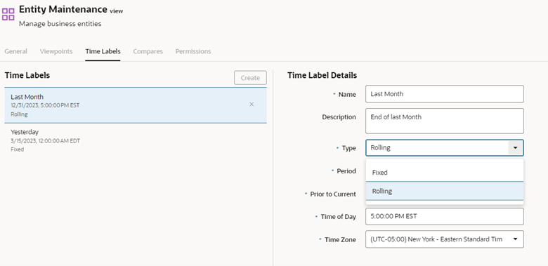 Oracle EDM screenshot time label type