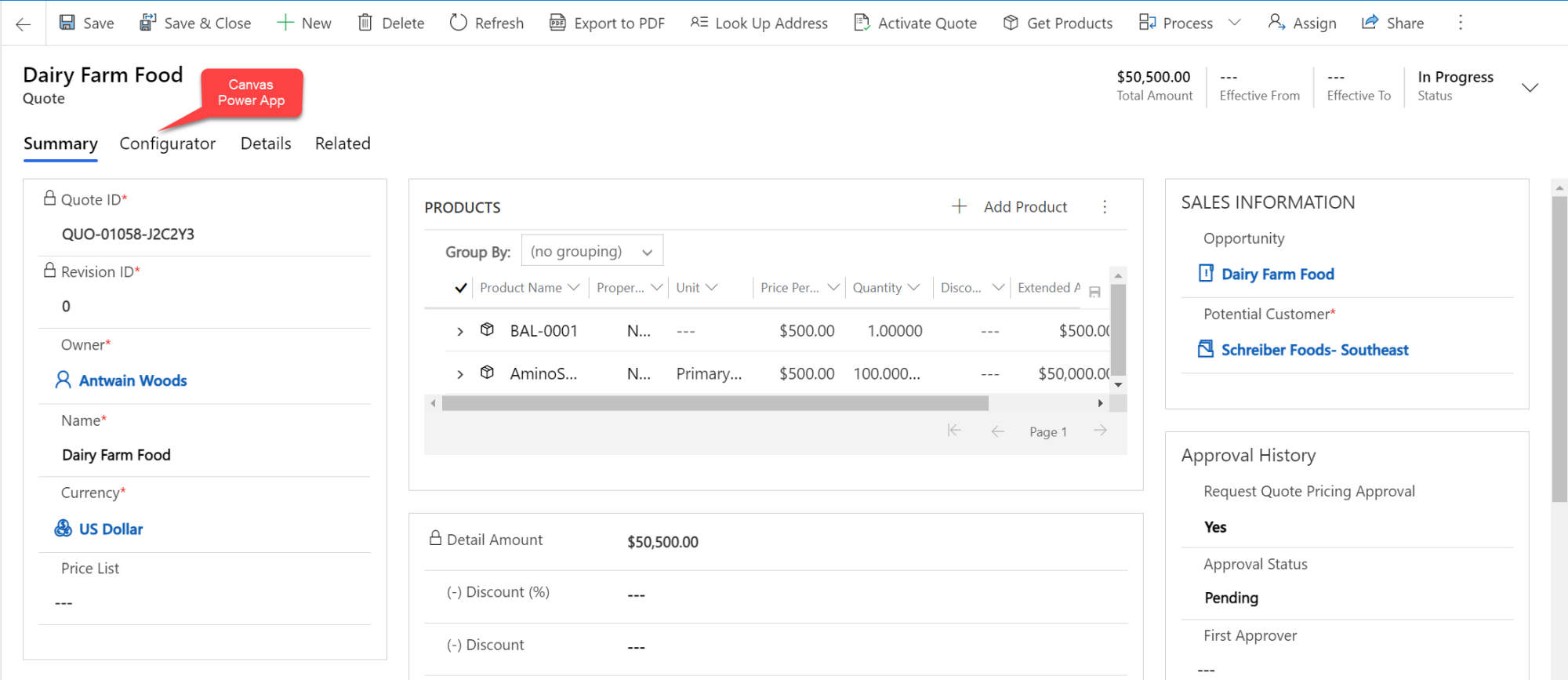 Microsoft D365 creating a new quote record with Canvas Power App