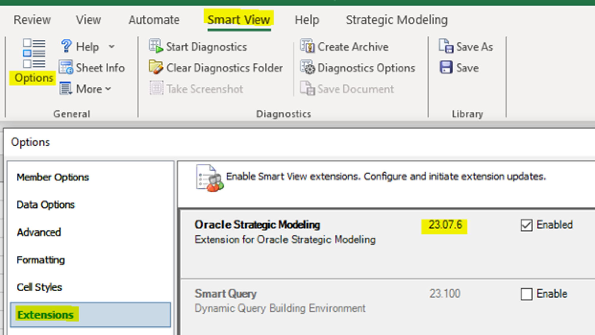 screenshot of Strategic Modeling add on in excel showing installed version