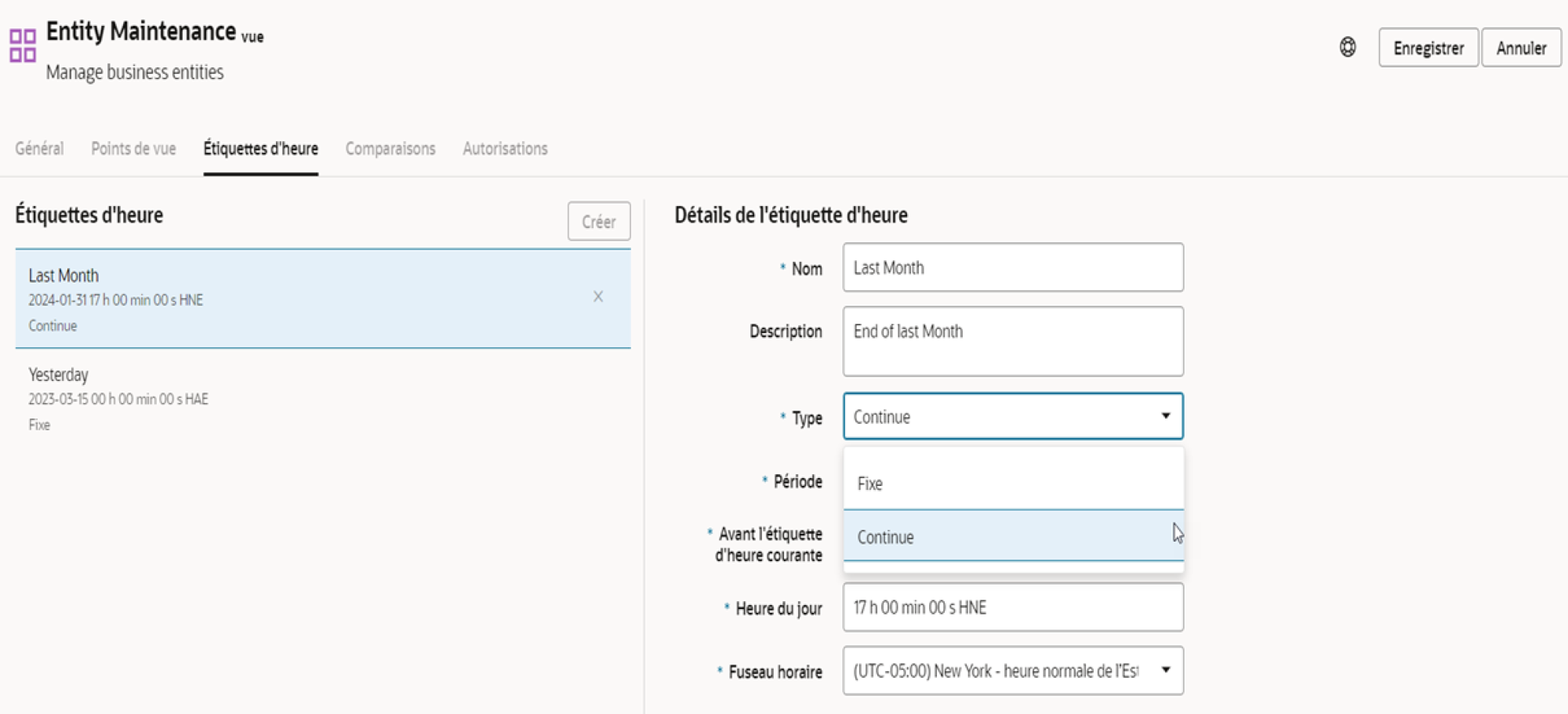 Oracle EDM Type d’étiquette d’heure