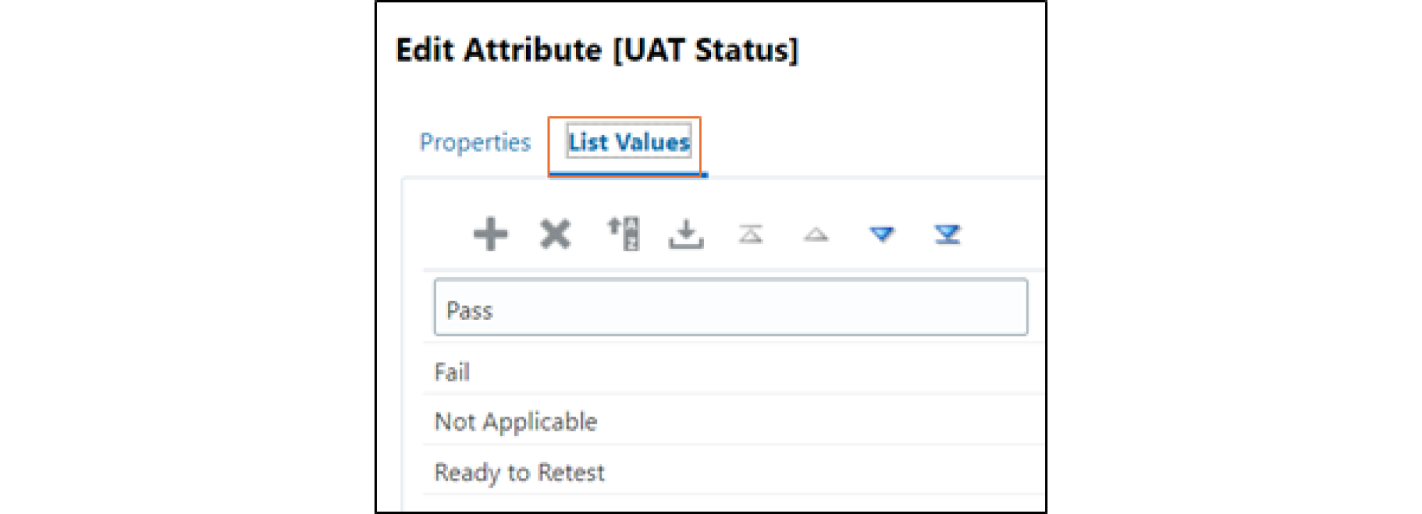 Oracle Task Manager screenshot showing how to edit list values of attribute