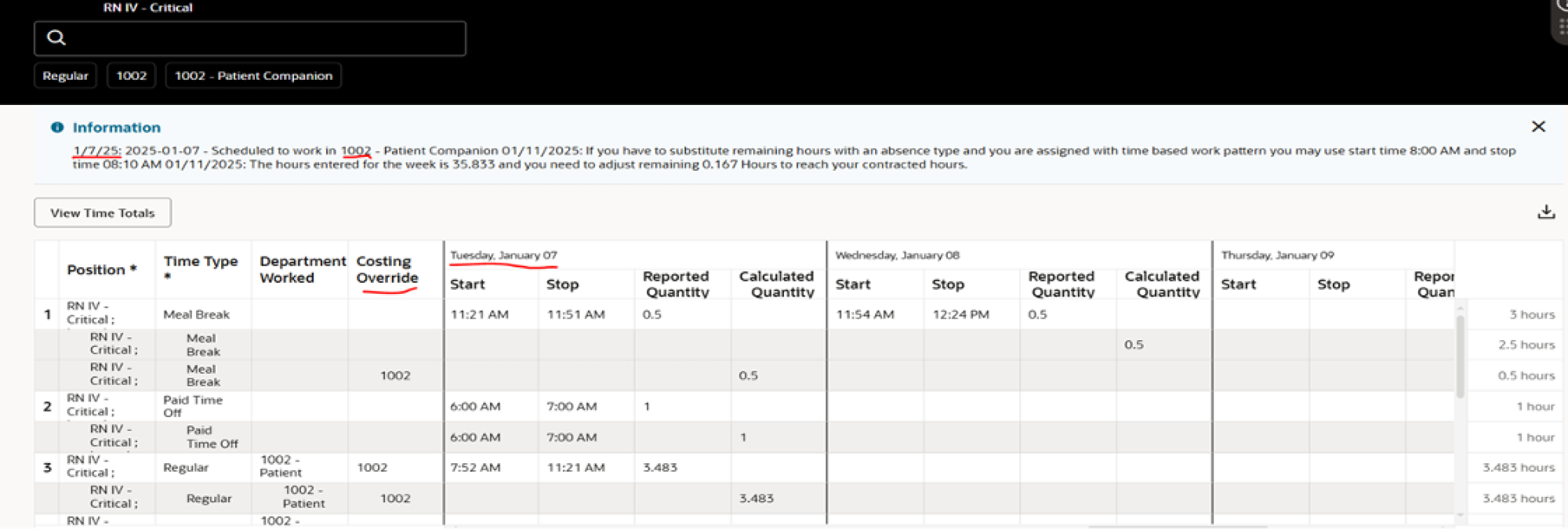 Screenshoot of Oracle Workforce Scheduling information