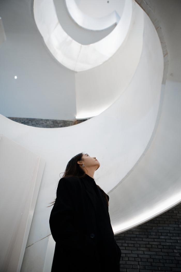 employee looking up thinking of future